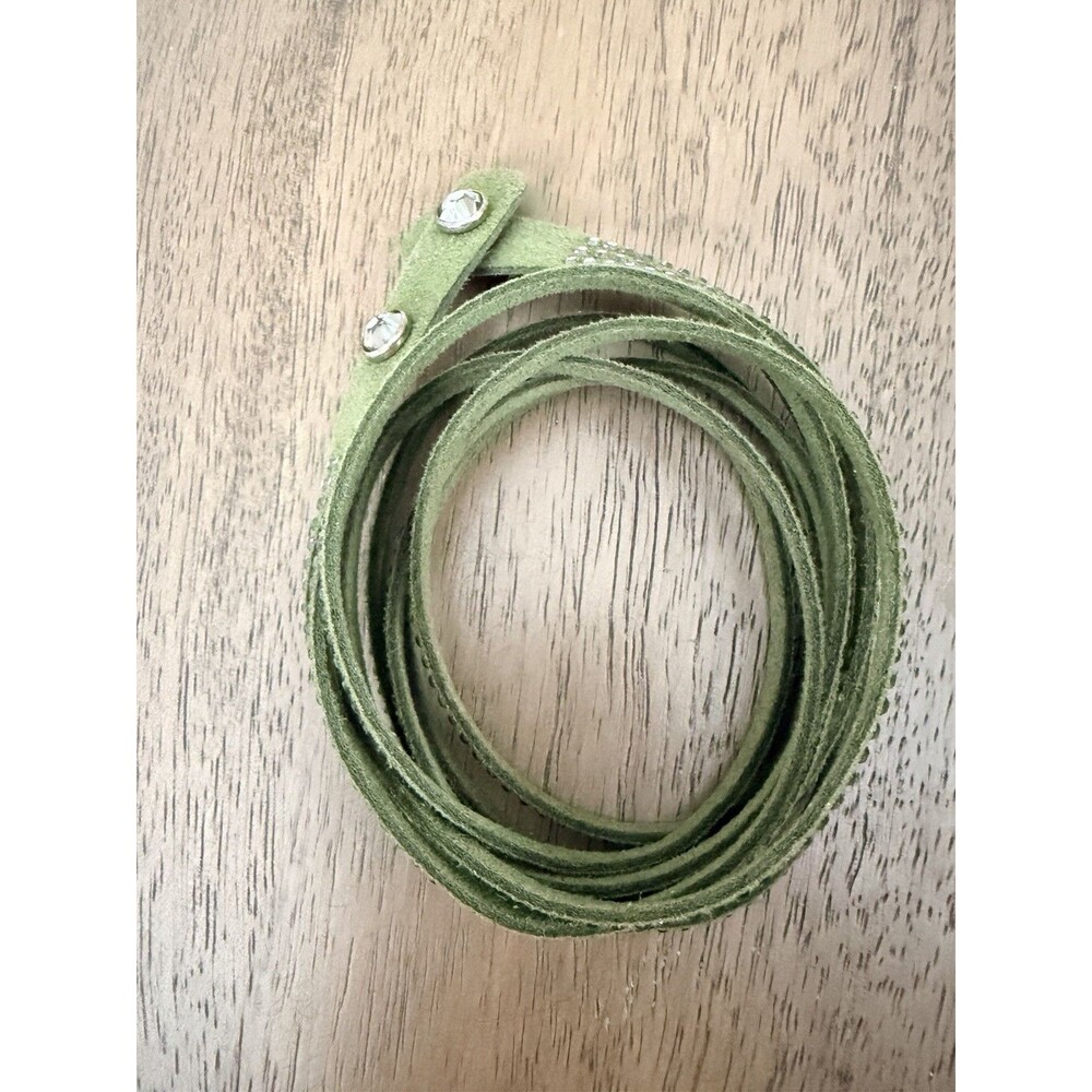 Retired Touchstone Wrap Star Olive Green Alcantara Swarovski Crystals Bracelet - Picture 4 of 6